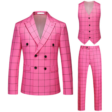 High-quality men's stylish, versatile, plaid, casual, cut-out, figure-hugging and fashionable three-piece suit set