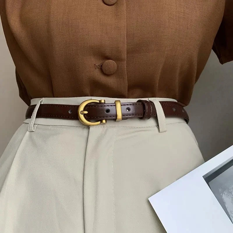 Women's Belt Trend Gold Buckle Belt Fashion Casual Versatile Thin Belt Soft PU Leather Belt Jeans Belt Gift for Mom Girlfriend