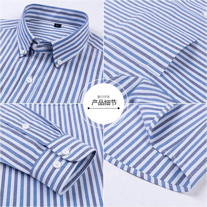Oxford striped high-quality men's fashionable, stylish and versatile striped casual business long-sleeved shirt for autumn