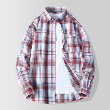 High-quality men's fashionable, cool, versatile and trendy, casual, cotton-like, versatile striped long-sleeved shirt top for te