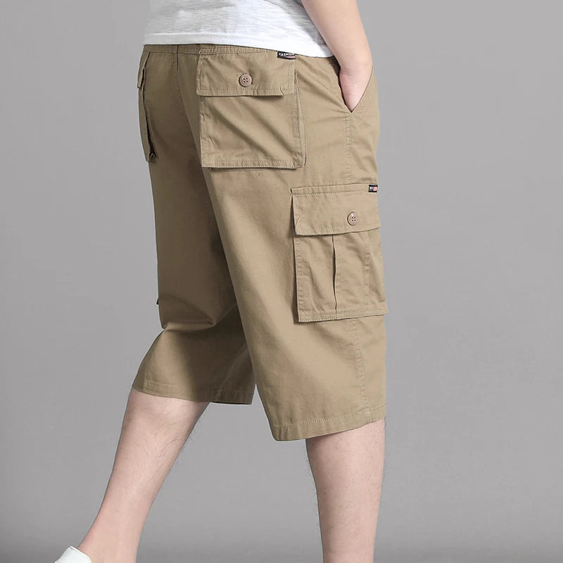 New Men's Cropped Cargo Shorts Men Casual Sports Pants Zipper Pocket Summer Cotton Shorts Running Jogger Shorts Elastic Waist