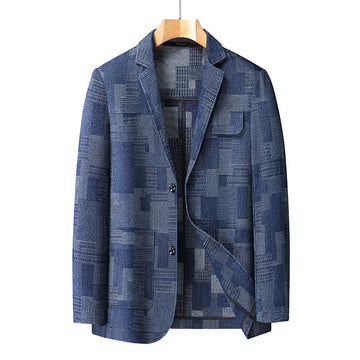 New checked denim men's fashionable, casual and stylish denim suits for autumn and winter, plus plus-size denim suits