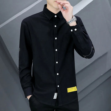 High-quality, fashionable, stylish and versatile casual business solid-color pure cotton long-sleeved shirt top for young people