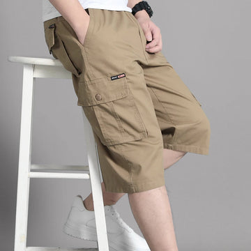 New Men's Cropped Cargo Shorts Men Casual Sports Pants Zipper Pocket Summer Cotton Shorts Running Jogger Shorts Elastic Waist