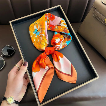 New Floral Print Neck Scarfs Women Elegantly Square Silk Scarf Fashion Hijab Female Neckerchief Summer Shawls Bag Ribbon Foulard