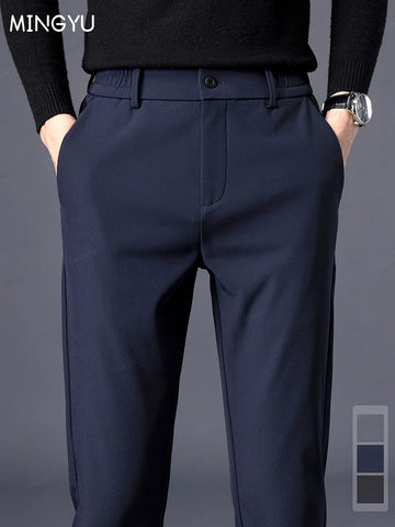 Autumn Winter Stretch Casual Pants Men Thick Business Stretch Slim Elastic Waist Jogger Korean Classic Outdoors Trousers Gift