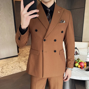 Brown Double-Breasted Men's Casual Suit Three-Piece Set Wedding Dress New Style for Groomsmen And Special Occasions