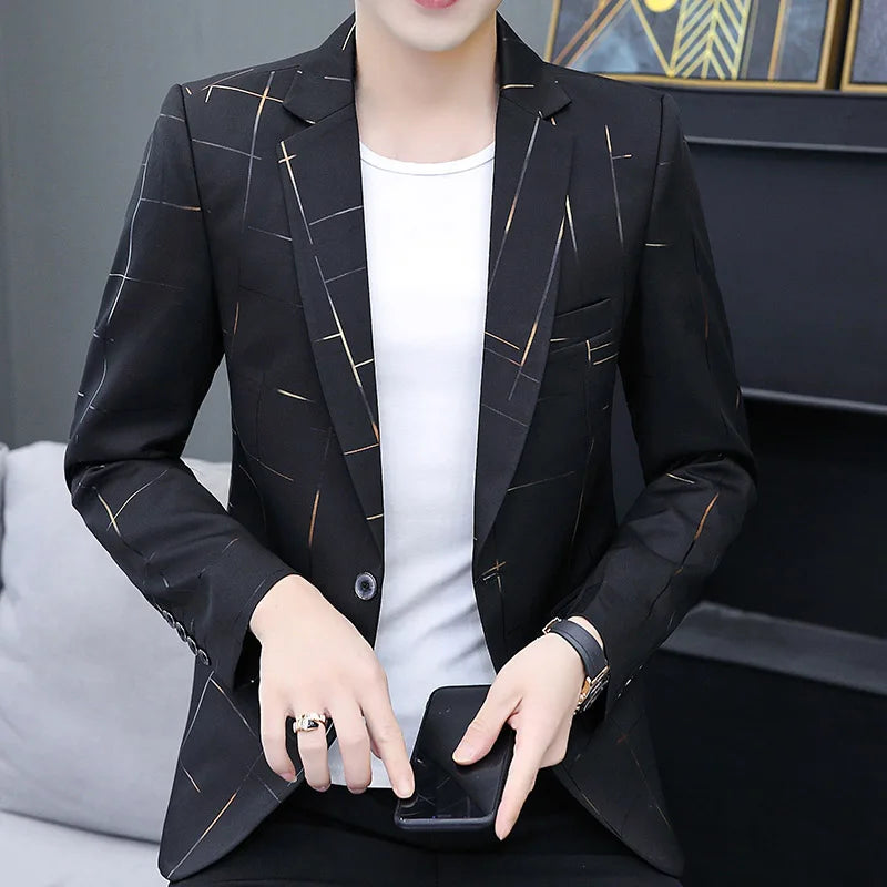 High-quality spring and autumn gradient color stylish gold thread embossed figure-hugging fashionable men's small suit