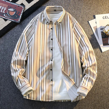 High-quality new men's fashionable, stylish, versatile, trendy, casual, business banquet striped long-sleeved shirt