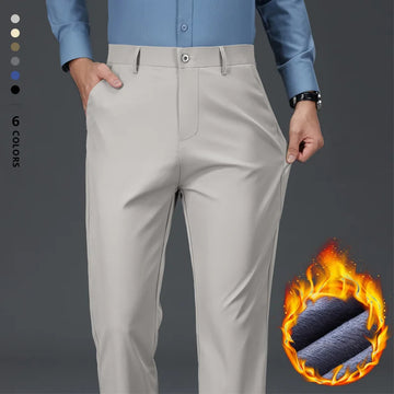 Brand Clothing Winter Warm Fleece Thicken Suit Pants Men Business Loose Straight Work Flocking Plush Formal Trousers Plus Size