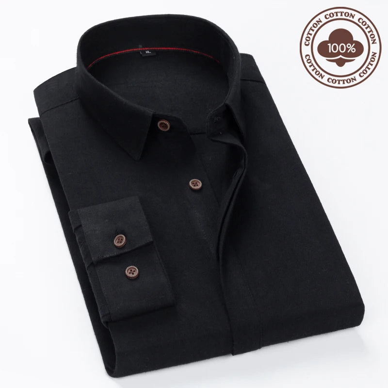 High-quality, fashionable, stylish and versatile solid-color casual autumn business long-sleeved pure cotton top, solid-color sh