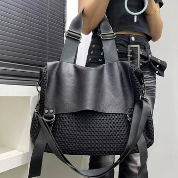 Ladies' fashionable retro mesh tote bag with large capacity and personalized splicing, single shoulder diagonal cross bag