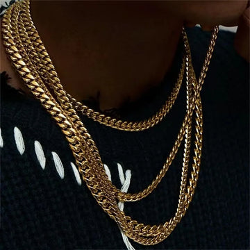 Gold Color Cuban Chain Stainless Steel Men Necklace Simple Basic Chain Necklace For Women Hip Hop Jewelry Trendy Accessories
