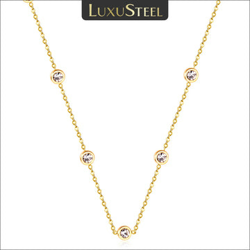 LUXUSTEEL Round CZ Pendant Necklace For Women White Colorful Cubic Zirconia Stainless Steel Collar Simple Luxury Wedding Jewelry