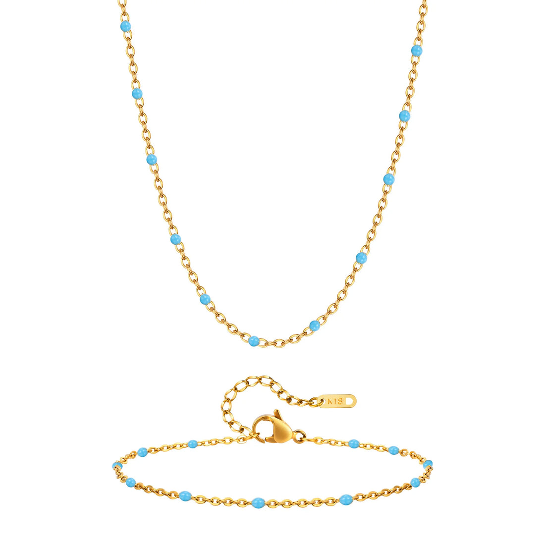 Stainless Steel Chain Bracelet for Women, Colorful Beads Summer 18k Gold Plated, Stainless Steel Waterproof Wrist Jewelry