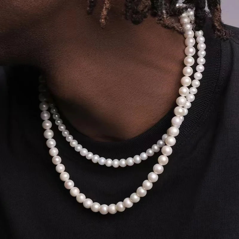 Rock Imitation Pearl Necklace For Men Hip Hop Pearl Bead Chain Men Necklace Women Choker Fashion Party Jewelry Gift