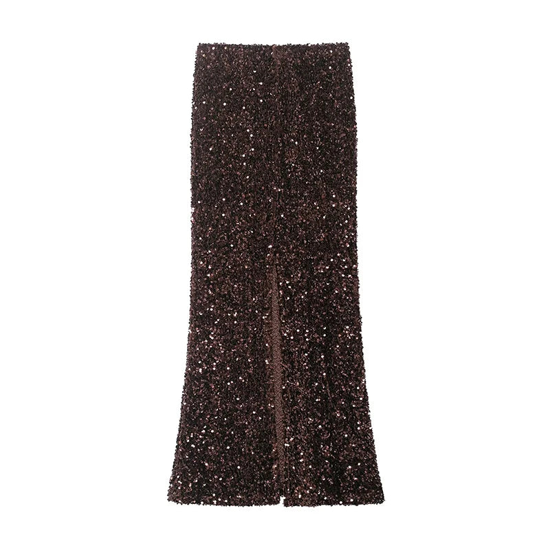 Women Sequin Midi Skirt Elegant Long Skirts 2026 New Fashion Shining Lady Spring Summer Evening Party Skirts ﻿Mujer