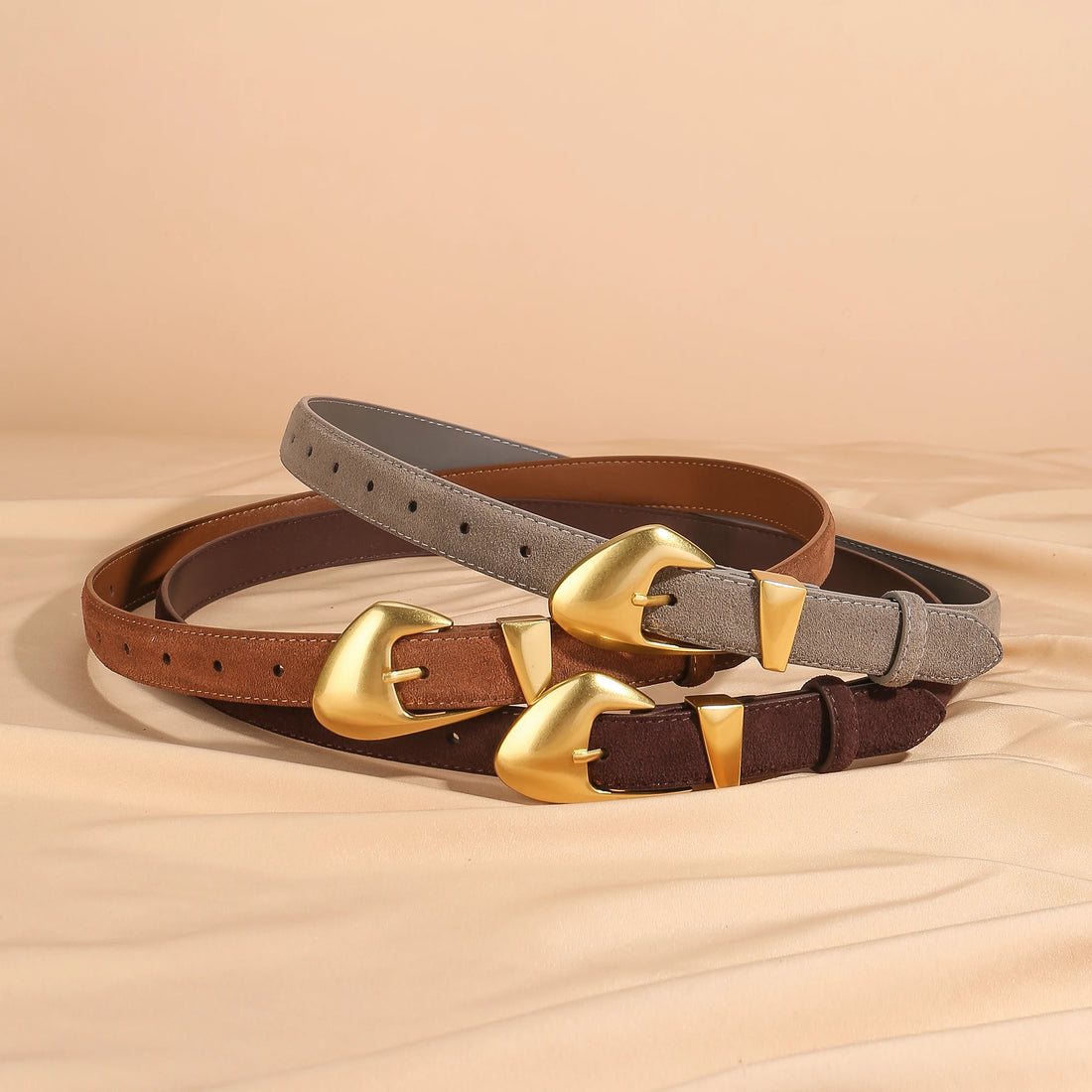 Luxury Suede Cowhide Leather Belt for Women, Vintage Style with Gold Buckle, 2.3cm Wide Waistband for Dresses & Jeans