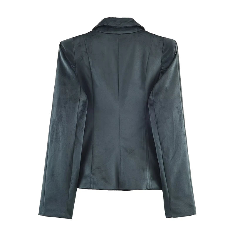 Women's Suit Pants Two-Piece Set Velvet Long Sleeve Slim Blazer Coat + Flared Trousers  2 Pieces Sets Chic Fashion Woman Outfits