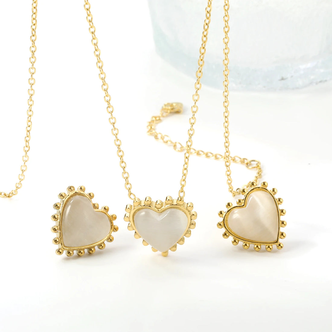 LUXUSTEELNew New Vintage Girls Classic Heart Set Earrings Necklace Jewelry Stainless Steel Premium Versatile Party Jewelry