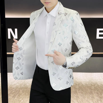 High-quality, fashionable, stylish and versatile printed men's trendy stage casual business suit jacket, autumn 2026 new style s