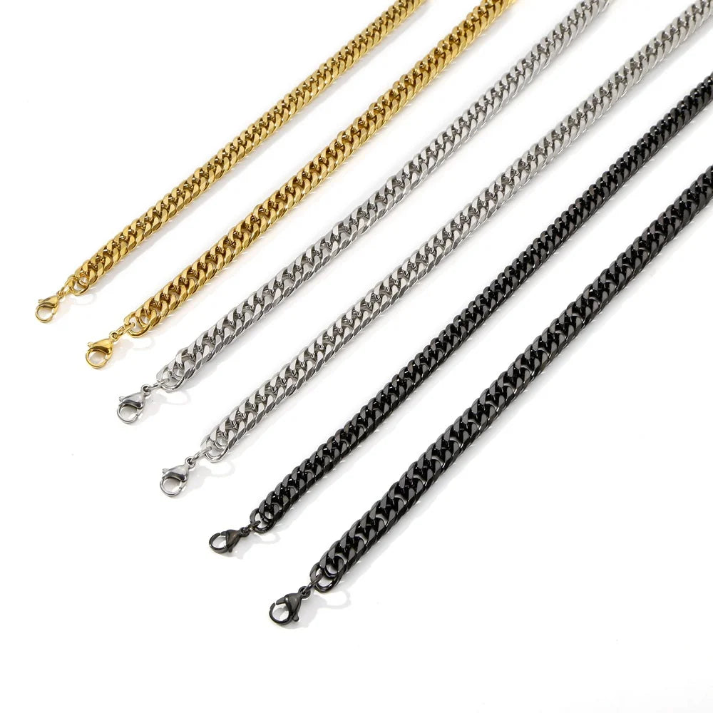 Punk Style Double Woven Six Sided Cuban Chain Stainless Steel Necklace Basic Hip Hop Men's Necklace Fashion Jewelry Accessories