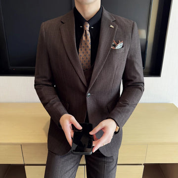 Simple men's business casual, fashionable and stylish suit, Korean-style slim-fit striped suit three-piece set
