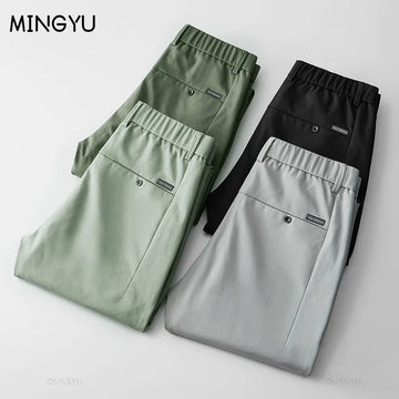 Spring Summer Thin Pants Mens Stretch Korean Casual Slim Fit Elastic Waist Business Classic Trousers Male Black Gray 28-38 Gift