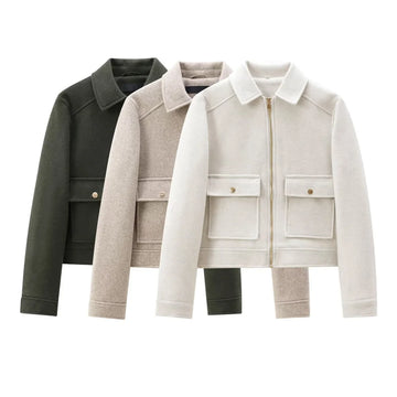 Autumn/Winter New Product Casual Women's Wear Collar Zipper Pocket Decoration Loose Versatile Jacket Coat