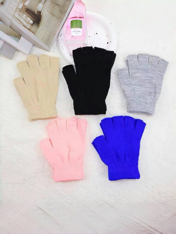 New men's and women's solid color fingerless gloves suitable for autumn and winter outdoor elastic warm half finger gloves