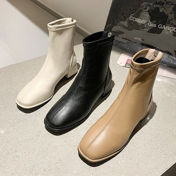 Women's fashion thick-heeled ankle boots, soft leather, new autumn and winter style, versatile and warm fashion boots 2025
