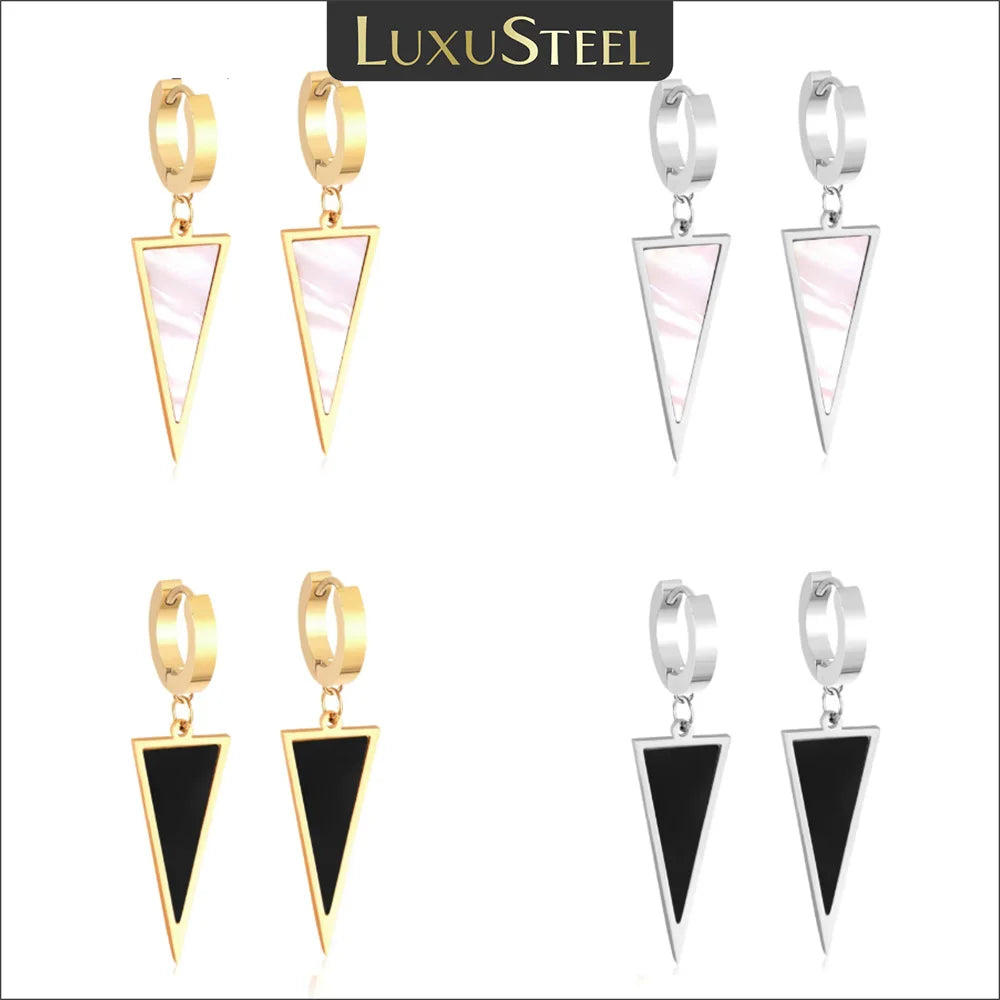 LUXUSTEEL Punk Style Geometric Triangle Black Oil Drop Earrings Women's Men's Stainless Steel Drop Earrings Fashionable Design