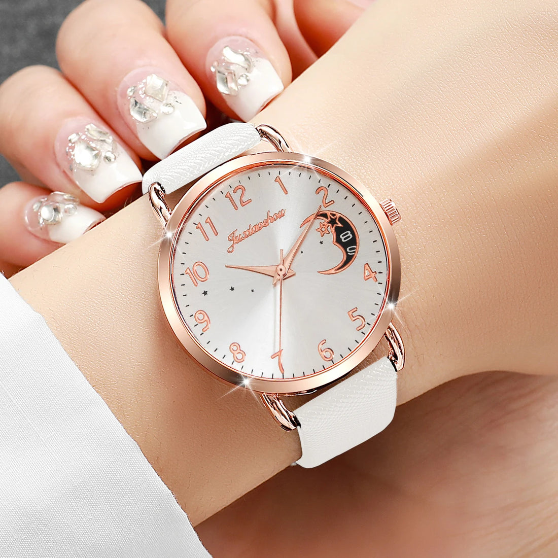 2/3/4/5PCS Fashion Casual Watches Set Casual Leather Strap Moon Dial Quartz Watch Reloj Mujer（Without Box）