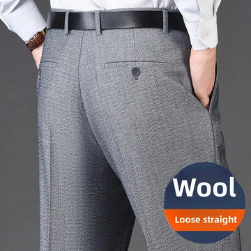 High-End Thick Casual Khaki Pants Autumn Winter Fashion Plaid Straight Leg Elastic Drape Loose Commute Iron-Free Trousers