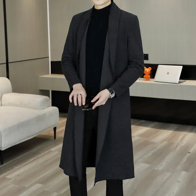 2024 autumn and winter new high-quality men's cardigan coat in the youth popular fashion ultra long stretch leisure coat