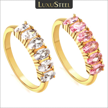 LUXUSTEEL Exquisite Colorful Cubic Zirconia Rings for Women Waterproof Gold Plated Stainless Steel Wedding Luxury Accessories