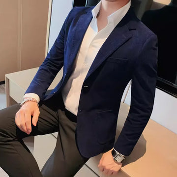 Slim Fit Striped Corduroy Suit Jacket for Men Fashionable Casual Business High Quality 2024 Handsome All Match Small Suit