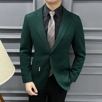 Men's Green Plaid Waffle Suit Senior Fashion Handsome Spring Autumn High Quality Trendy Coat for Business Casual