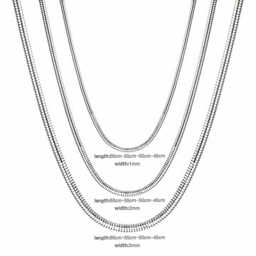 LUXUSTEEL 2mm * 45cm/50cm/55cm/60cm Single Selling Women's Accessories Stainless Steel Round Snake with Chain Steel Color