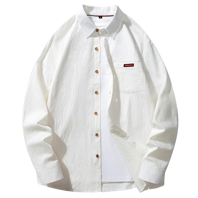 High-quality men's casual and versatile banquet autumn new pure cotton trendy and fashionable long-sleeved shirt