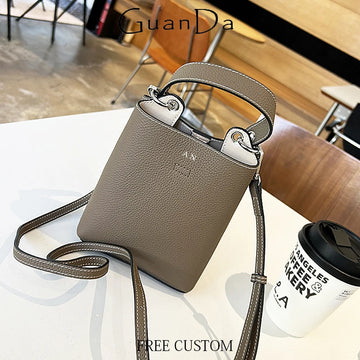Cowhide Custom Name Crossbody Bag Fashion Spring Summer New designer luxury handbags For Woman Large Capacity Party Bucket Bags