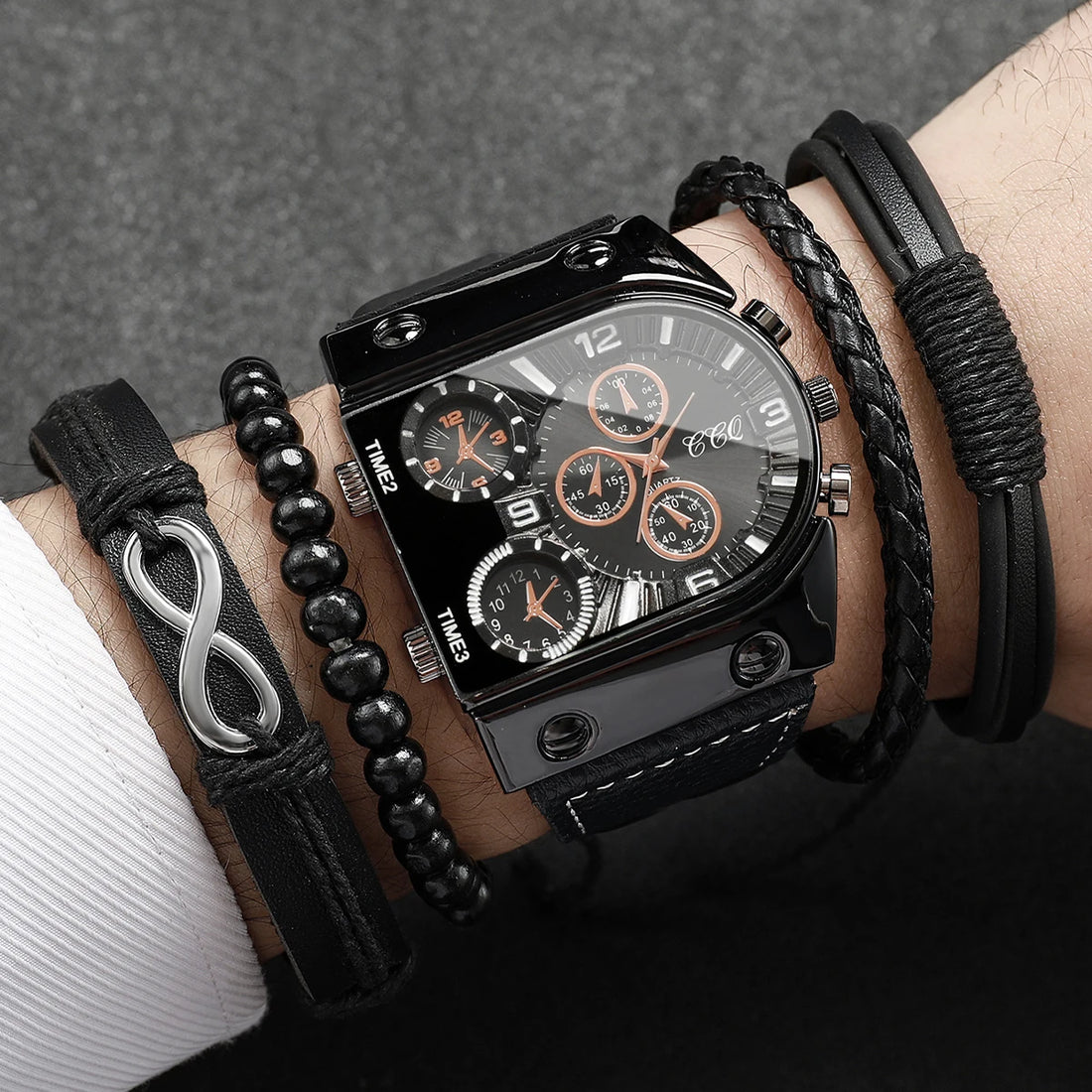 4/5PCS Fashion Large Dial Men Watches Casual Leather Band Analog Quartz Wristwatch Men's Bracelet Set Reloj Hombre（Without Box）