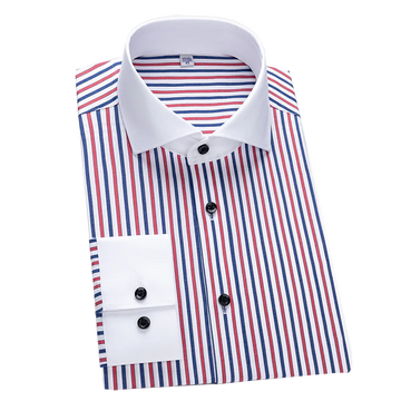 Men's shirt long sleeved slim fit striped Windsor collar contrasting color collar business casual one line collar shirt