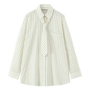 2025 autumn new women's casual fashion temperament loose versatile striped tie lapel long-sleeved shirt top
