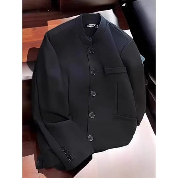 In the spring and autumn of 2025, there is a trendy Korean-style slim-fit men's Zhongshan suit casual stand-up collar suit jacke