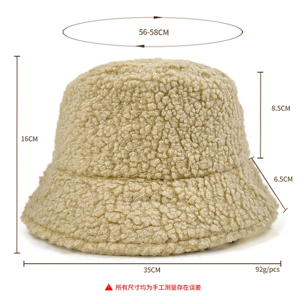 Unisex Bucket Hat Graffiti Solid Women Men Fishing Fisherman Autumn Winter Lamb Wool Outdoor Warm Cap