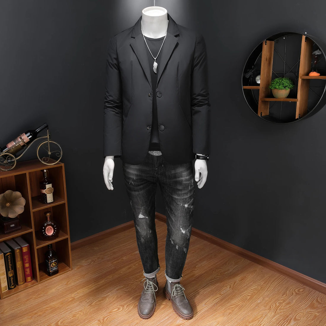 2025 New high-quality men's fashionable and stylish casual business down jacket suit collar suit 90 white duck down