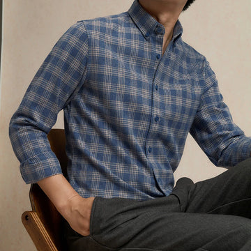 High-quality autumn new stylish and cool long-sleeved men's shirt with cotton checkered double-sided brushed texture
