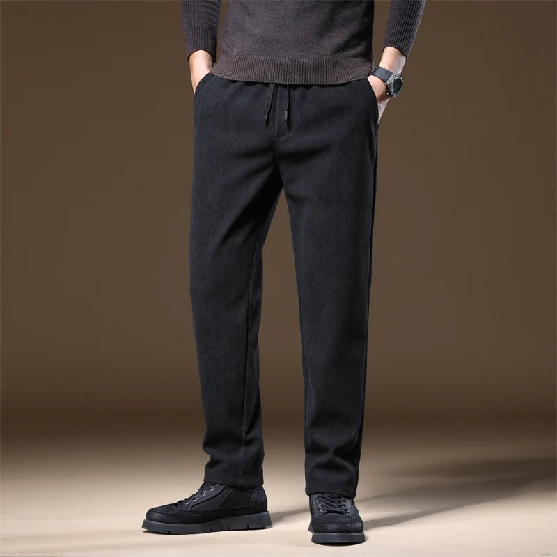 Brand Clothing Winter Corduroy Casual Pants Men Pocket Zipper Drawstring Elastic Waist Thick Outdoors Jogging Trousers Male