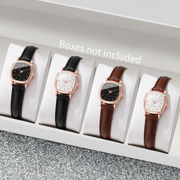 4PCS/Set Women Watches Fashion Small Dial Leather Band Quartz Watch for Ladies Reloj Mujer Girls Clock Gift（Without Box）